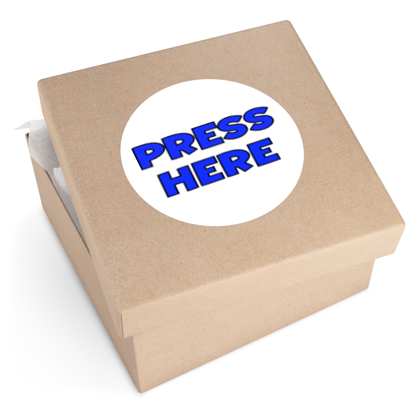 Round "PRESS HERE" Sticker — Funny decal for pranking (Indoor/Outdoor)