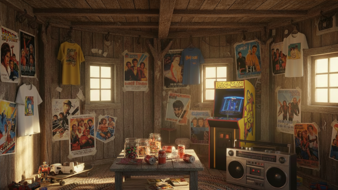 1980s Treehouse Clubhouse with Minimal Posters