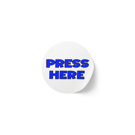 Round Sticker Roll - "PRESS HERE" funny prank stickers in 50, 100, 250