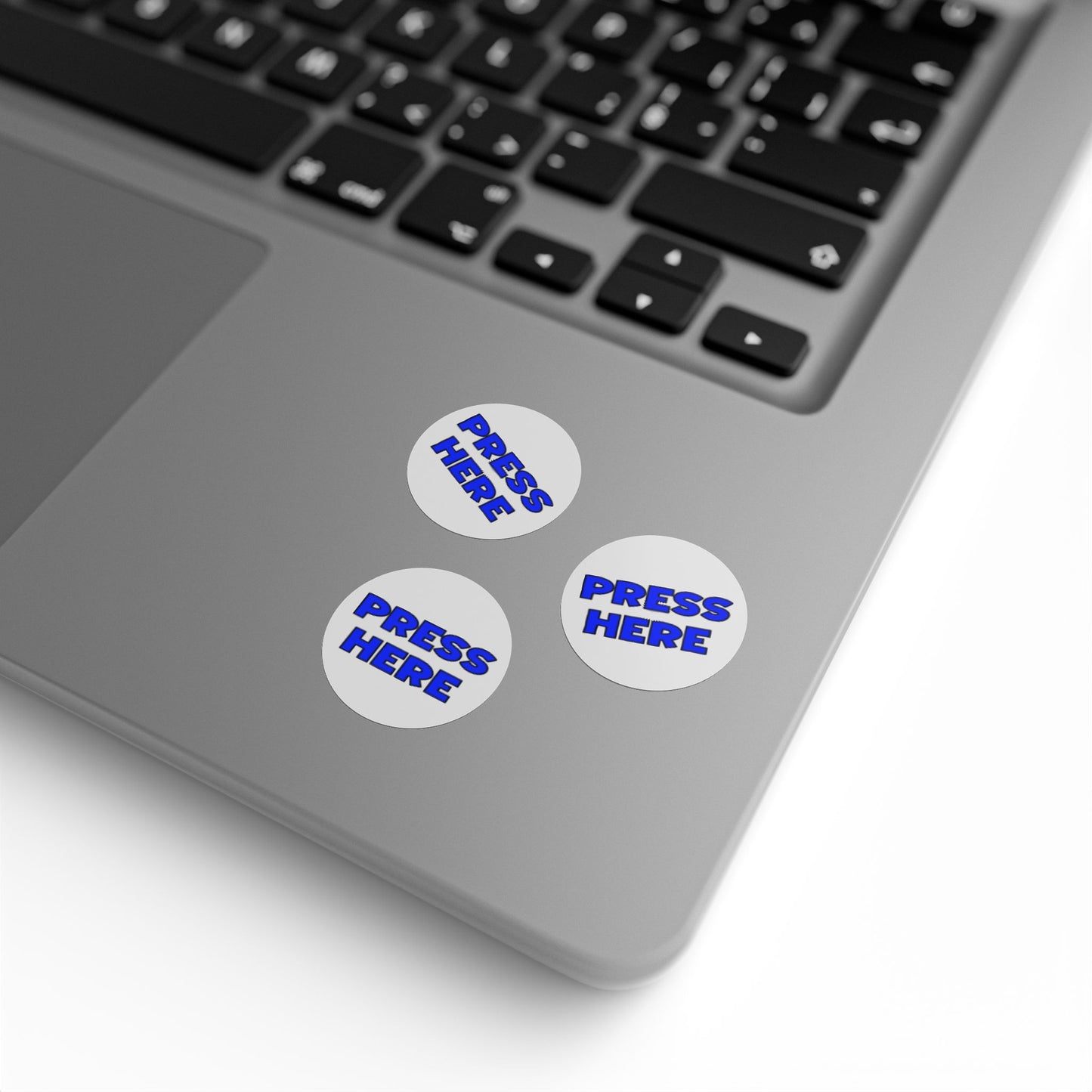 Round Sticker Roll - "PRESS HERE" funny prank stickers in 50, 100, 250
